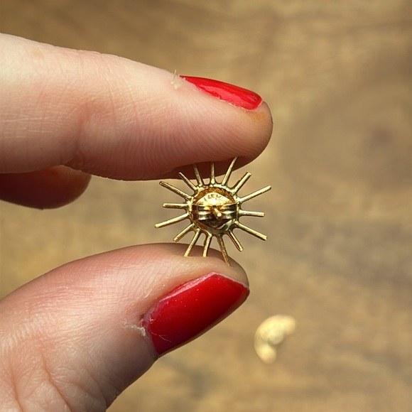 22k & 14k Solid Gold Sun and Moon Ruby Earrings - Picture 4 of 10